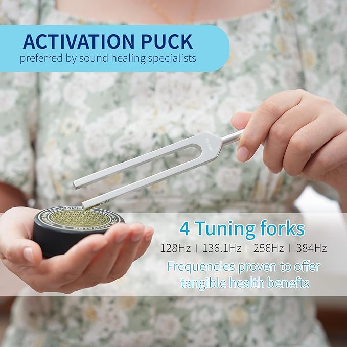 Tuning Forks for Healing Set – Includes 128Hz, 136Hz, 256Hz, 384Hz & Activator, Portable in Red Leather Pouch – Medical Grade Sound Healing Instruments for Chakra, Yoga, and Meditation