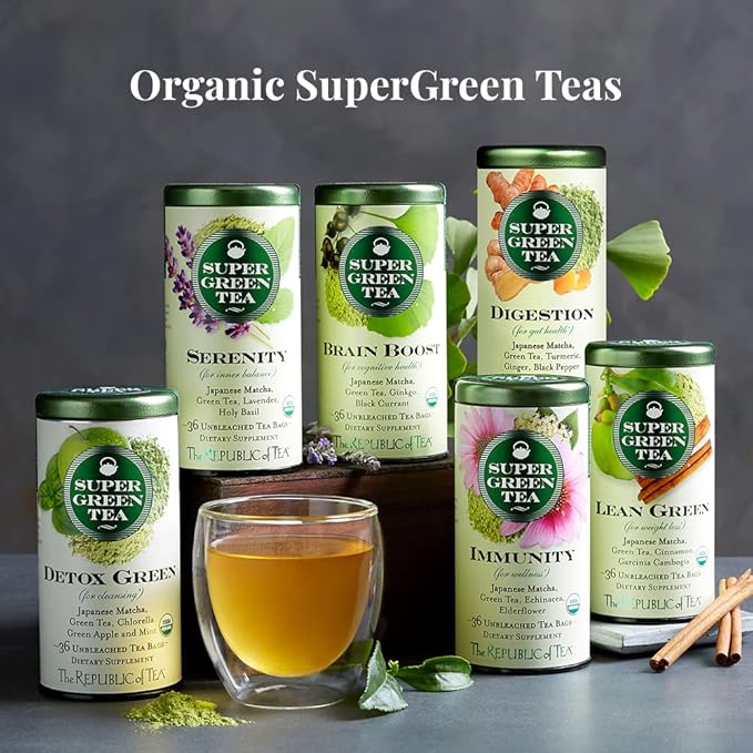 The Republic of Tea - Organic Digestion SuperGreen Tea Bulk Bag, 250 Tea Bags, Naturally Caffeinated Japanese Matcha and Green Tea