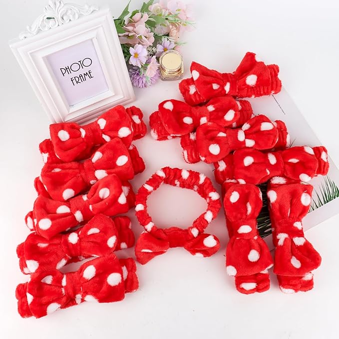 Casoty 12 Pcs Headbands for Makeup, Spa Gifts for Women, Soft Coral Fleece Makeup Headbands for Women, Bow Hair Band, Spa Headband for Face Washing Shower Skin Care Yoga