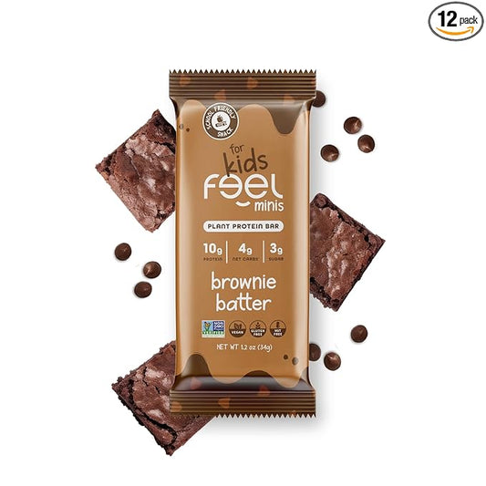 Feel Bar Minis – Kids Protein Bars | Brownie Batter – 12 Pack | 10g Plant Protein | 100 Calories | No Added Sugar | + Daily Veggies | Gluten Free, No Nuts, No Soy, No Dairy, No Grains