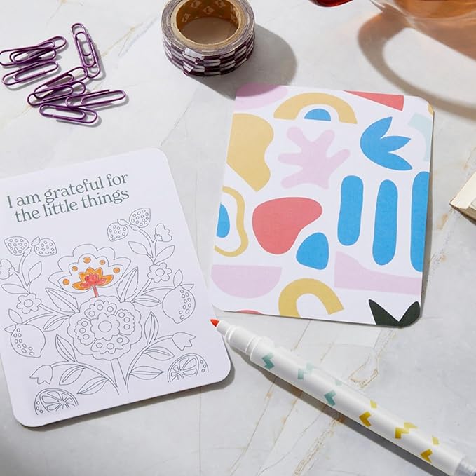 Journey of Something: Color Your Own Affirmation Cards - Mindfulness Positivity Art Kit, Dual-Tip Markers, Wooden Display Stand, Adults Activity