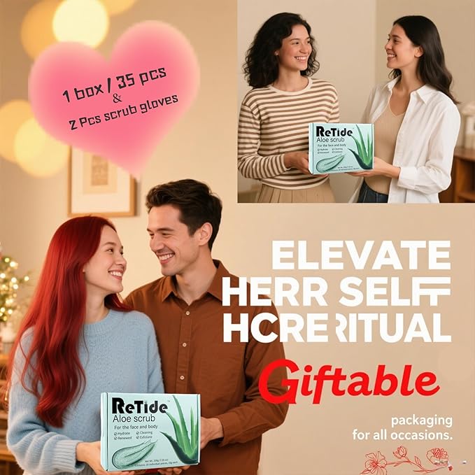 Aloe vera Body Scrub Gift Set - 35 Packets & 2 Pcs Exfoliating Gloves,Exfoliating & Moisturizing Sugar Scrub for Face & Body, Self Care Gifts for Women