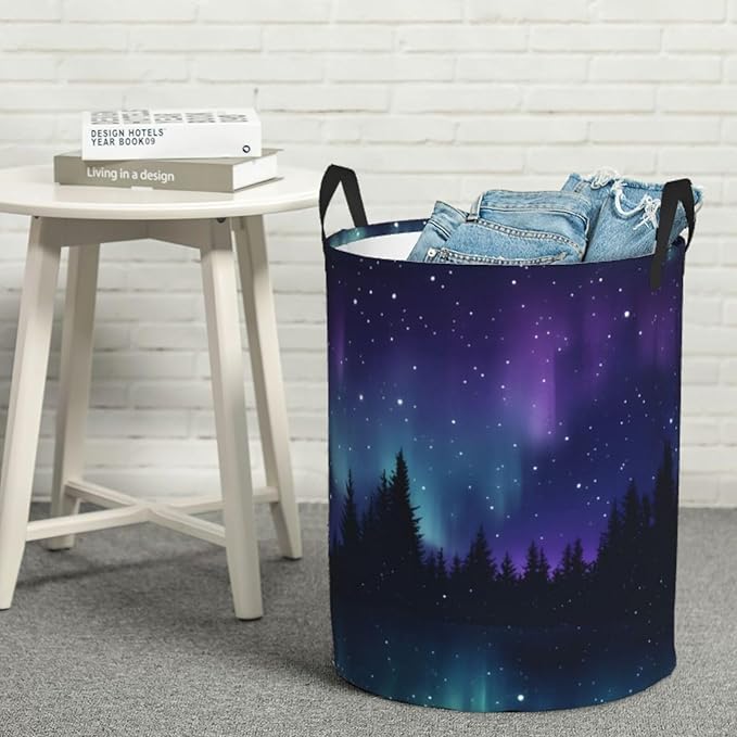 Laundry Basket Starry Night Collapsible Large Capacity,Dirty Clothes Basket Durable Lightweight Hamper With Handles Ideal For Clothes,Toys Home Organization size19.6"L x 15.7"W,63L