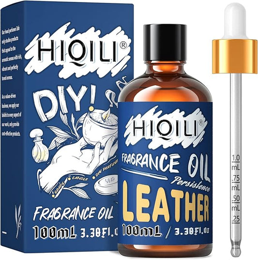 HIQILI Leather Fragrance Oil, Men's Scent, for Car Air Freshener, Soap, Candle, Long-Lasting Perfume Making, Laundry - 3.38 Fl Oz