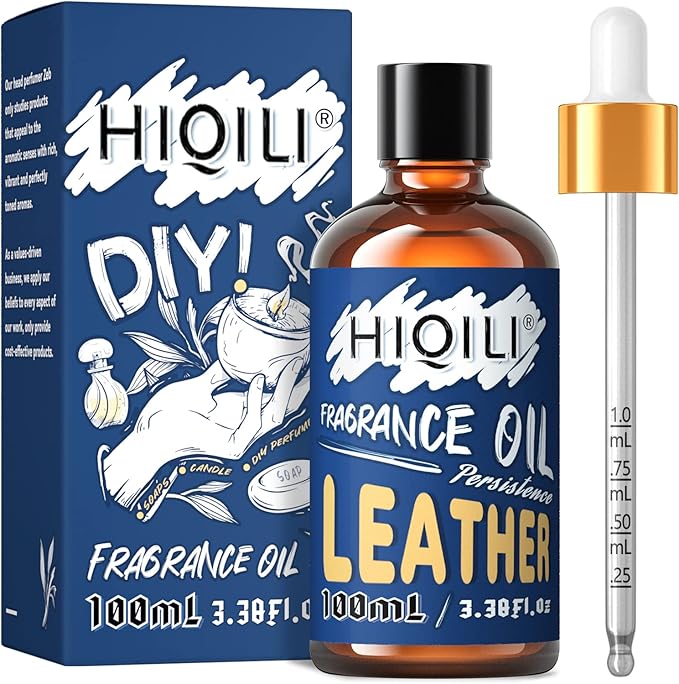 HIQILI Leather Fragrance Oil, Men's Scent, for Car Air Freshener, Soap, Candle, Long-Lasting Perfume Making, Laundry - 3.38 Fl Oz