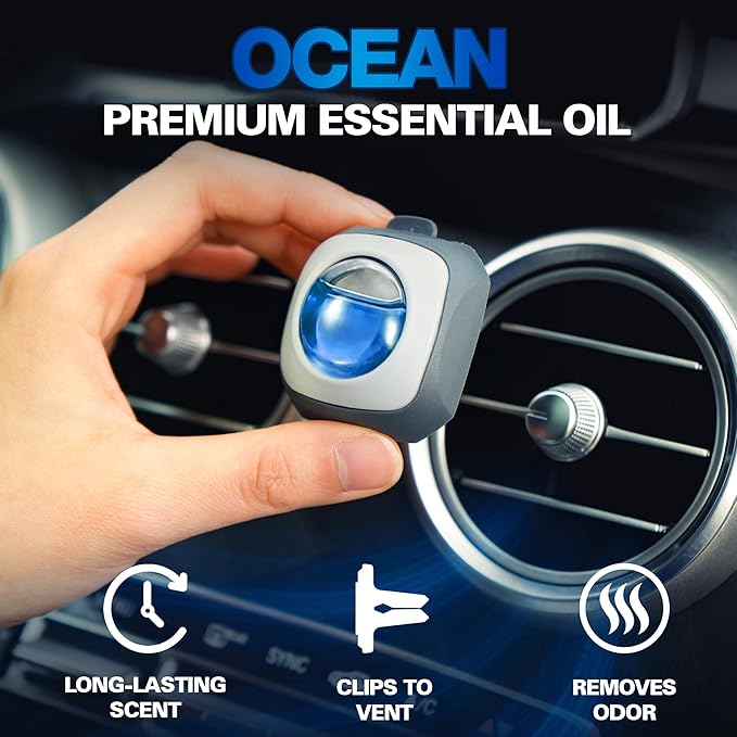 Air Jungles Ocean Scent Car Air Freshener Clip, 6 Vent Clips, 4ml Each, Long Lasting Air Freshener, Up to 180 Days Car Refresher Odor Eliminator