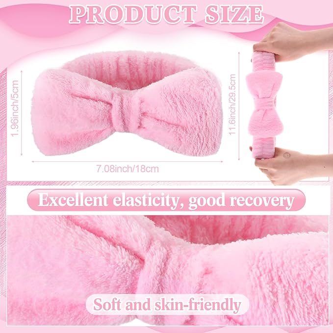 25 Pcs Pink Spa Headband Bulk Pink Makeup Headbands for Washing Face Cute Bow Hairbands Soft Coral Fleece Hairbands for Women Face Skin Care Makeup Spa Gift Shower Yoga