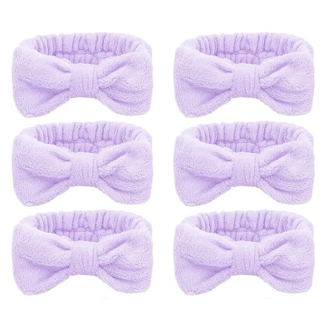 Casoty Purple 6 Pcs Spa Headband, Hair Band for Washing Face, Makeup Headband, Skincare Headbands, Soft Fleece Hairband for Face Washing Yoga