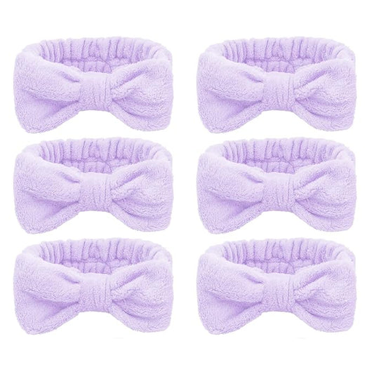 Casoty Purple 6 Pcs Spa Headband, Hair Band for Washing Face, Makeup Headband, Skincare Headbands, Soft Fleece Hairband for Face Washing Yoga