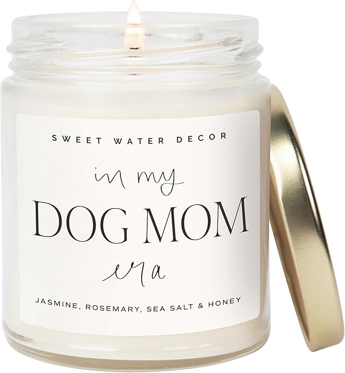 Sweet Water Decor Dog Mom Gifts for Women - Jasmine Rosemary Sea Salt & Honey Scented Candle - Dog Lovers Gifts for Women Soy Candle with 40 Hours Burn Time - in My Dog Mom Era Soy Wax Candle - 9oz