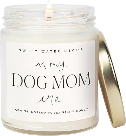 Sweet Water Decor Dog Mom Gifts for Women - Jasmine Rosemary Sea Salt & Honey Scented Candle - Dog Lovers Gifts for Women Soy Candle with 40 Hours Burn Time - in My Dog Mom Era Soy Wax Candle - 9oz