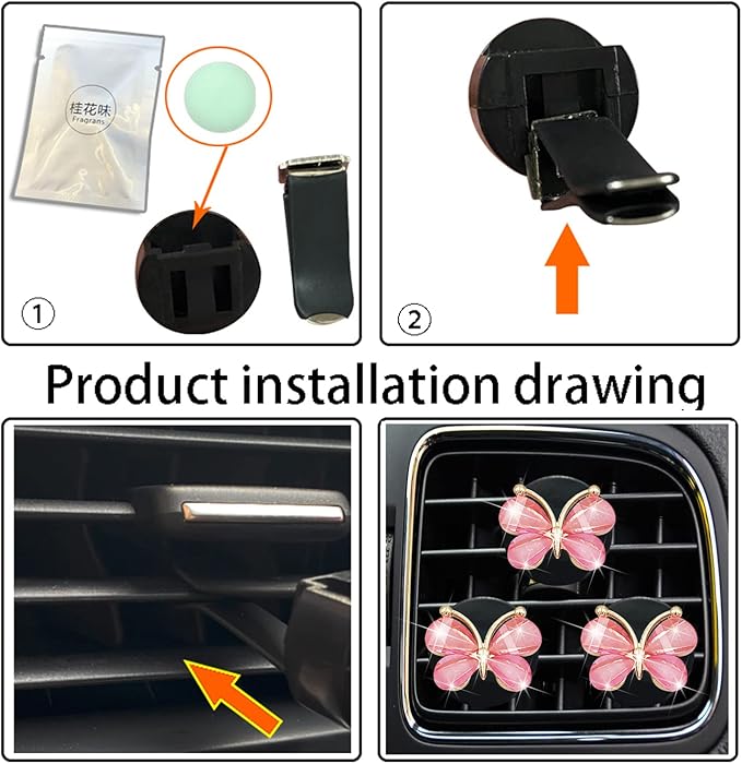 Cute Butterfly Air Vent Clips,3 Pcs Pink Butterfly Car Air Fresheners Vent Clips Long Lasting Diffuser Interior Decor Charm Car Decoration Cute Accessories for Women Girls