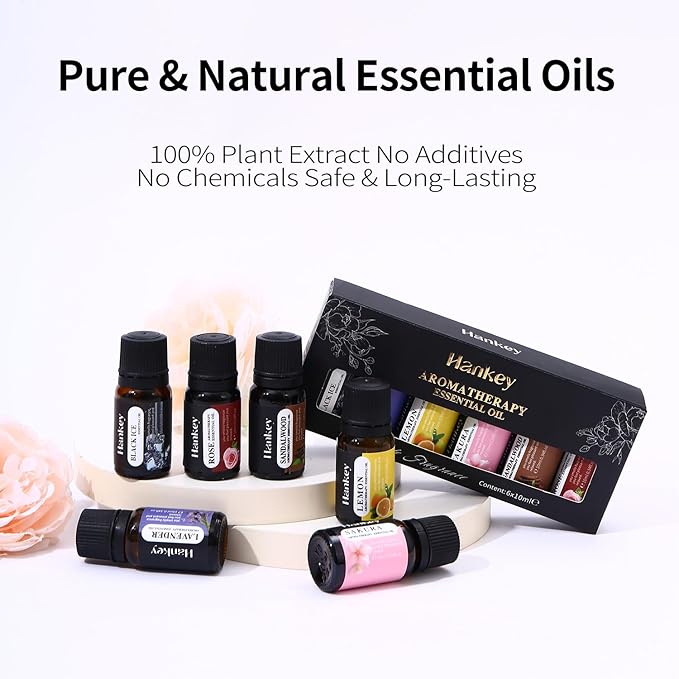 Essential Oils Set - Top 6 Blends for Diffusers, Home Care, Candle Making Scents, Fragrance, Aromatherapy, Humidifiers, Rose,Black Ice,Lavender,Lemon,Sandal Wood,Sakura (10mL)