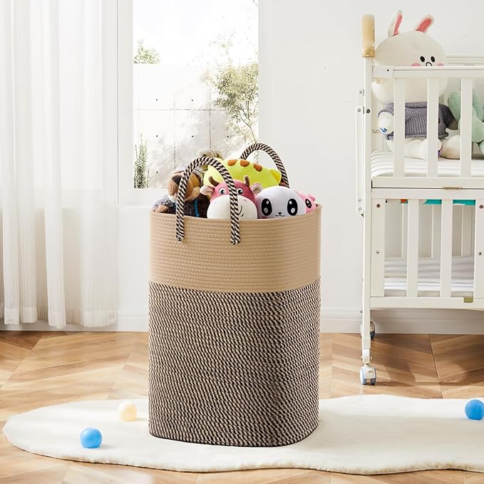 Laundry Basket,Woven Cotton Rope Laundry Hamper,Versatile Storage for Dirty Clothes,Baby Toys,and Blankets in Bathroom, Nursery,and Living Room (Jute, 80L)