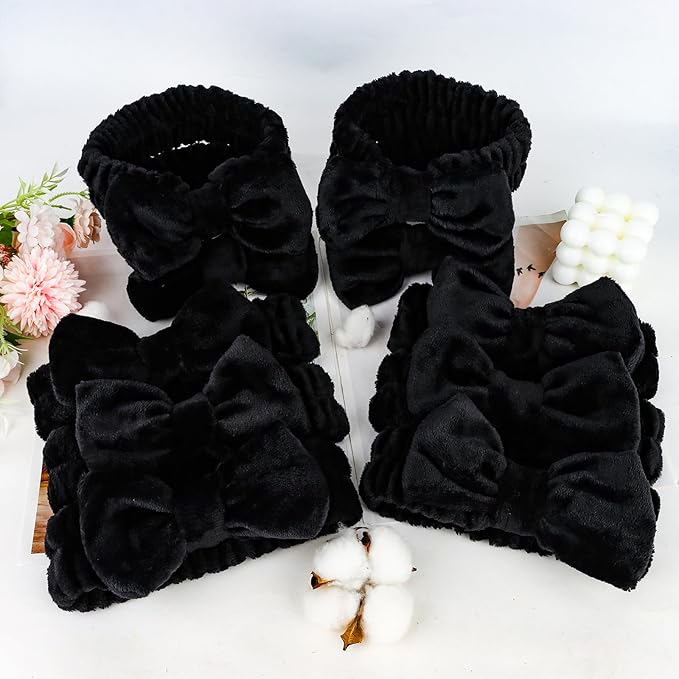 10 Pack Spa Headband for Washing Face Black Skincare Headbands Bulk for Women Girls Soft Coral Fleece Hairband Cute Bow Headbands for Washing Face Makeup