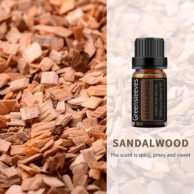 GREENSLEEVES Sandalwood Frankincense Essential Oil Set, 2 x 10ml Pure Plant-Based Fragrance Oil for Aromatherapy, Essential Oils for Diffuser, Massage, Bath Bomb, Scented Candle Soap Making