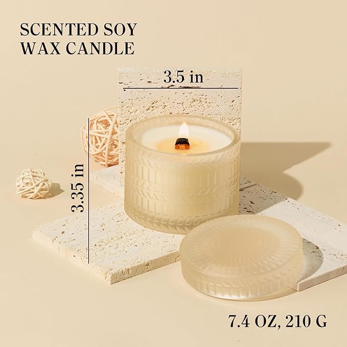 Vanilla Coconut Crackling Wood Wick Soy Candles in 7.4oz Glass Jar | Long-Lasting Scented Candles Gift Set for Valentine's Day, Mother's Day | Luxury Home Decor & Relaxation Gift for Women