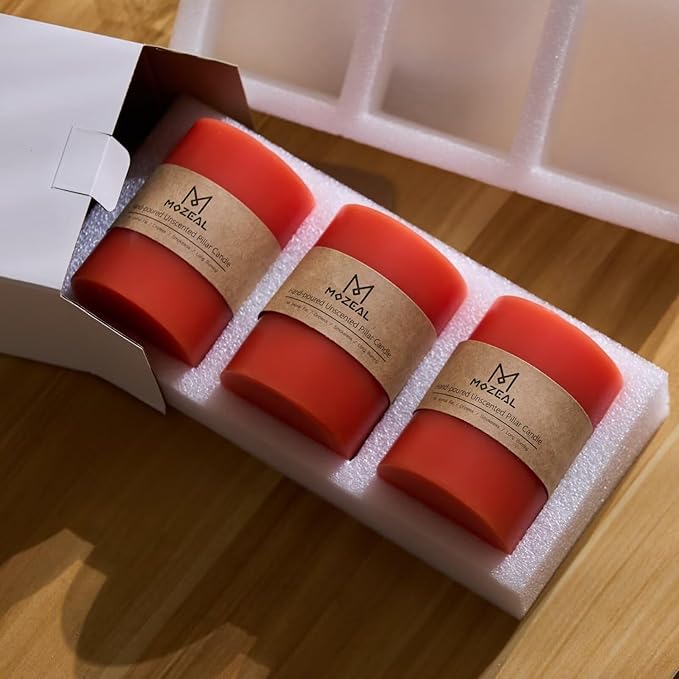 MOZEAL 3" x 4" Hand-Poured Unscented Candle, Dripless Pillar Candle Set of 3, Long Clean Burning, Approx 72 Hours Burn Time, Rustic Country Style, Wedding, Coral Charm, Home Decor, Living Coral