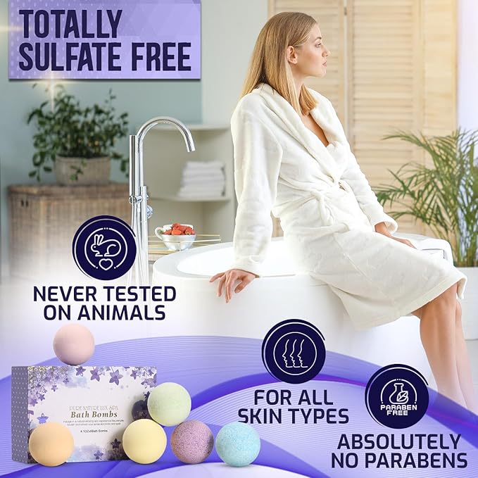 Bath Bombs Gift Set - Ultra Bubble XXL Fizzies (6 x 4.1 oz) with Natural Dead Sea Salt Cocoa and Shea Essential Oils, The Best Birthday Gift Idea for Her/Him, Wife, Girlfriend, Women, Kids