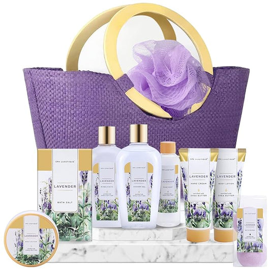 spa luxetique Gift Baskets for Women, Spa Gifts for Women - 10pcs Lavender Sets with Body Lotion, Bubble Bath, Relaxing Bath Sets, Birthday Christmas Gifts for Her