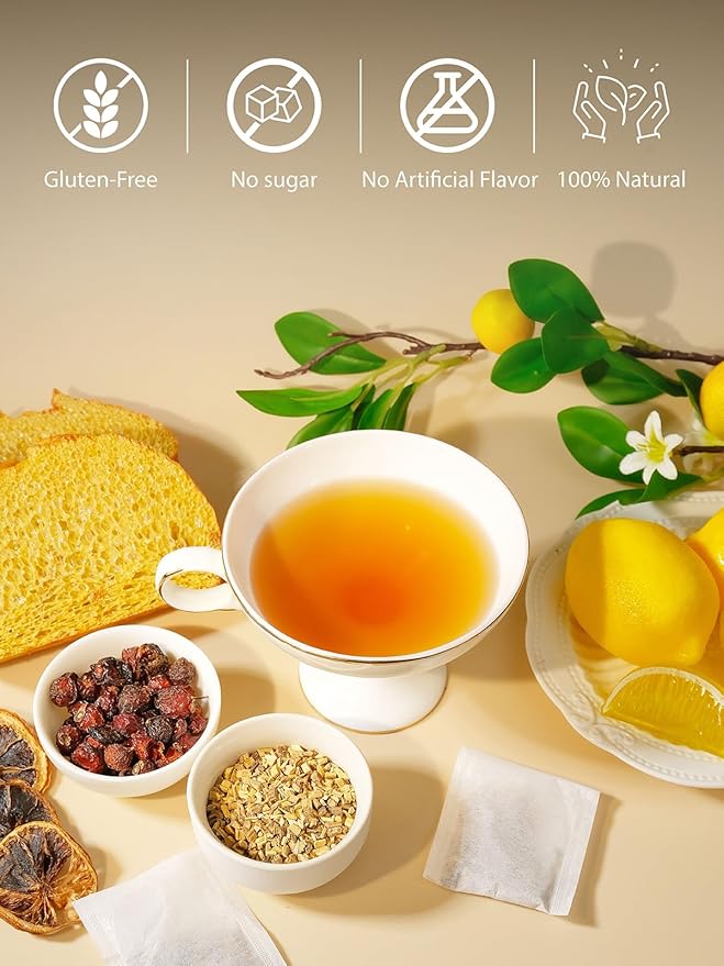 TeeLux Lemon Herbal Tea, Caffeine Free Tea with Lemon, Rosehips, Stevia, Licorice, Tangy & Refreshing Taste, 100 Count