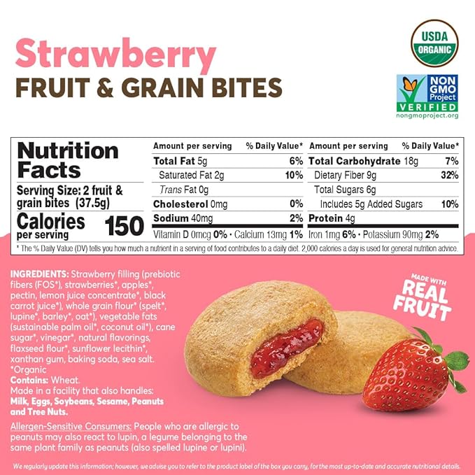 Olyra Strawberry - Organic Soft Baked Breakfast Bars - High Fiber - Healthy Breakfast Snacks with Real Fruit Filling - Healthy Snacks for Adults - Office Snack - School Kids Snack - Pack of 12