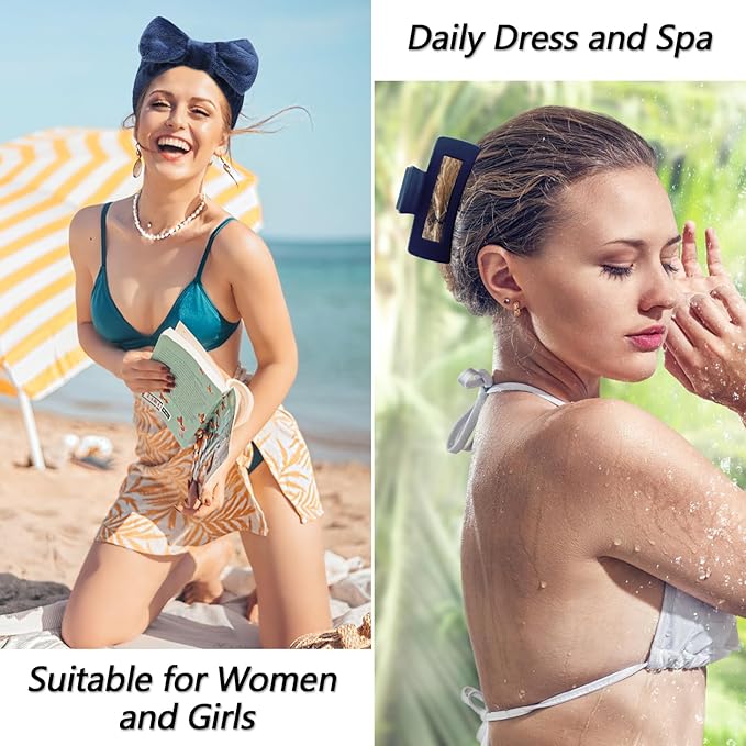 VELSCRUN Spa Headbands for Wash Face, Makeup Headband, Facial Skincare Headbands, 5 Pcs Dark Blue Puffy Sponge Spa Headband Bow Tie Hair Band Hair Clips Wristband Set Women Girls Accessories