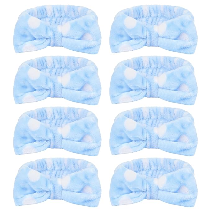CIEHER 8 Pcs Spa Headbands for Women & Girls, Blue Dot Spa Headbands for Bachelorette Party, Sleep Party & Face Wash, Bachelorette Gifts for Bridesmaids