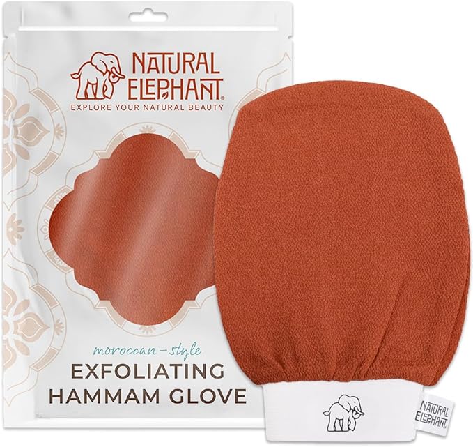 Natural Elephant Exfoliating Hammam Glove | Authentic Moroccan Kessa Body Scrub Mitt for Spa-Quality Skin Renewal | Burnt Orange
