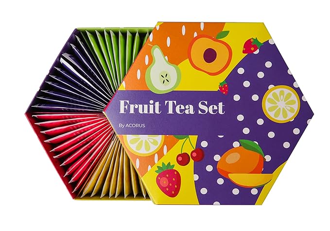 ACORUS Fruit Luxury Tea Set - Assorted Fruit and Herbal Teas Box, Tea Gift Sets, Large Variety Pack, Perfect for Refreshing Iced Drinks, Sampler 6 Flavors, 60 Bags