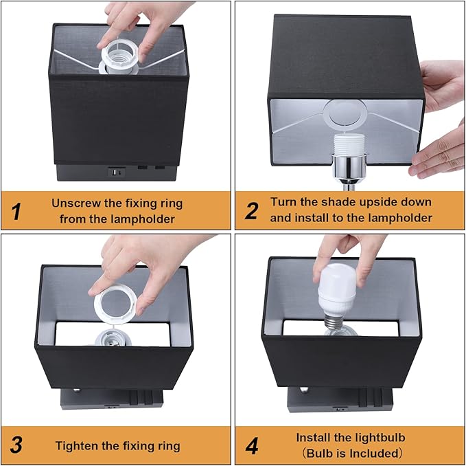 Kakanuo Table Lamp for Bedroom with Dual USB Ports, Fully Dimmable Black Bedside Lamp with Phone Stands and 2 Charging Outlets, Desk Lamp for Nightstand and Living Room, LED Bulb Included