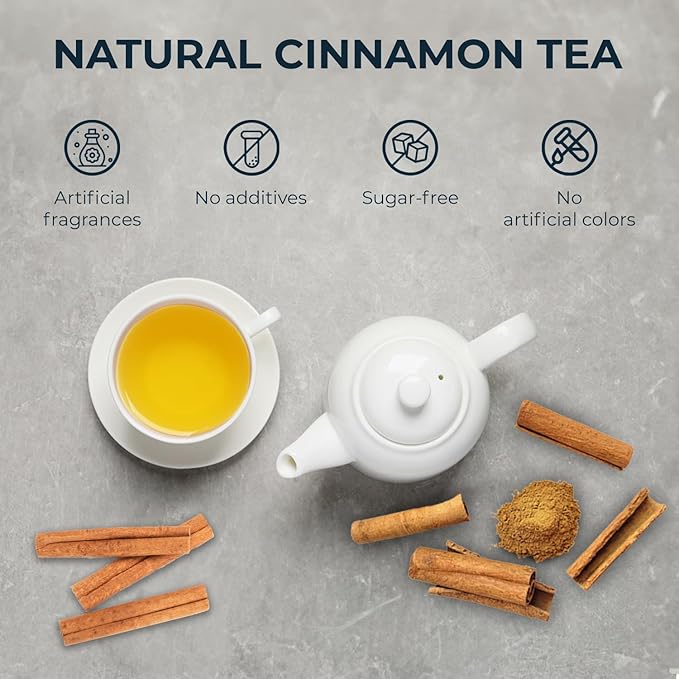 Cinnamon Tea Bags - 55 Count (+5 Tea Bags) Bamboo Tong Included - 5.11 oz, Re-Steep Warm & Spicy Heat Herbal Tea, Calm Stomach & Detox, Support Body, Strength and Health, Cinamon
