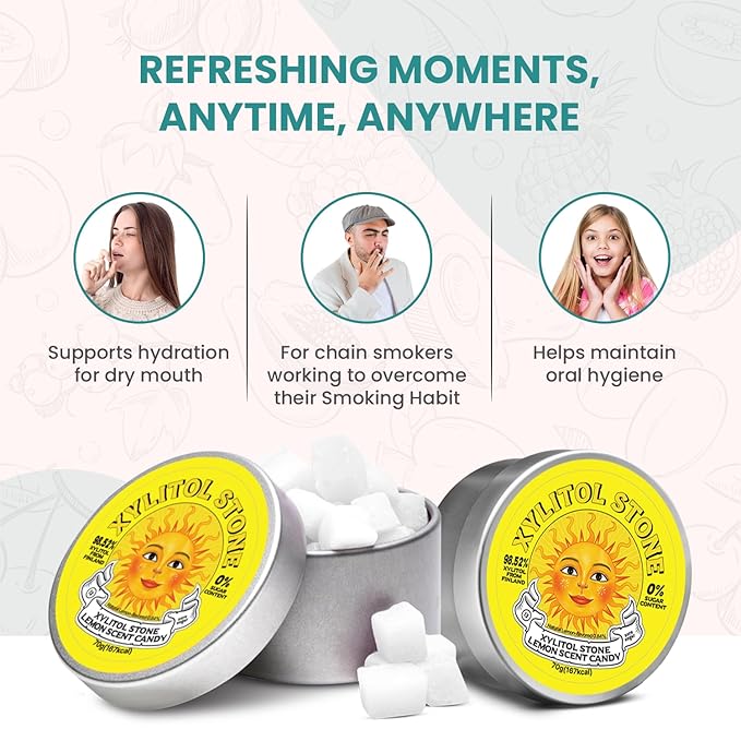 Xylitol Stone Sugar Free Candy - Vegan & Keto Friendly Unique Hard Candy Sugar-Free - 100% Natural Flavor Candies - Gluten Free & Non-GMO Breath Freshener Low Calorie Mints - Lemon (Pack of 2)