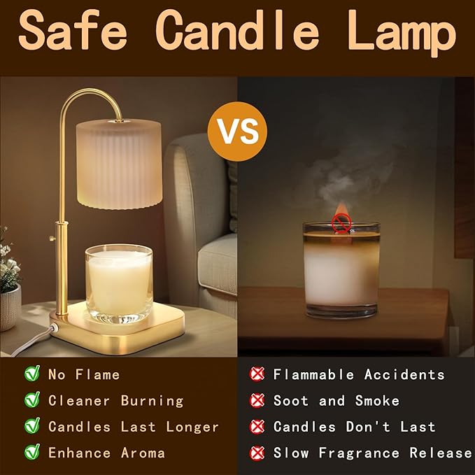 Gold Candle Warmer Lamp with Timer,Mothers Day Gifts for Mom,House Warming Gifts New Home Decor,20 Gears Rotary Dimming with 2 Bulbs