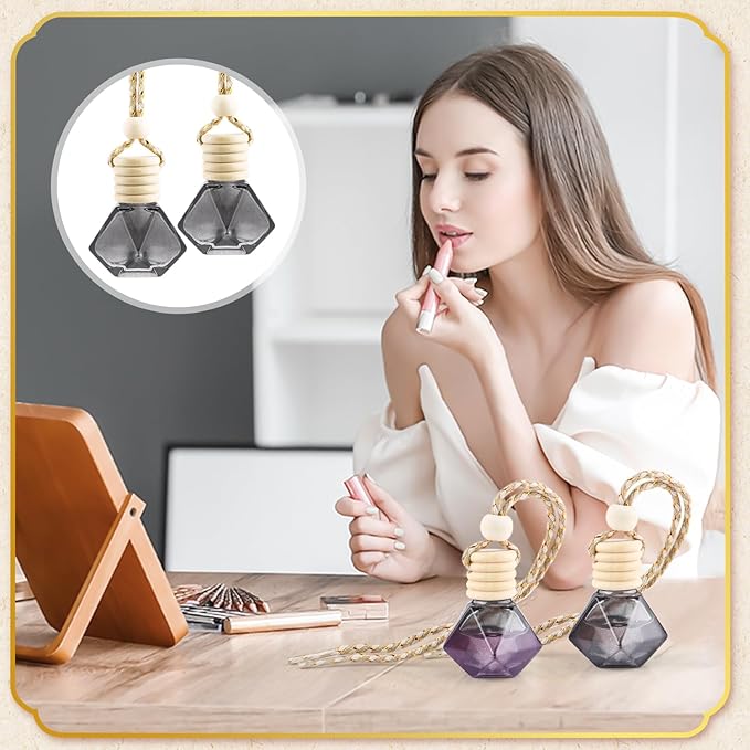 20 Pack Black Hanging Car Air Freshener Bottle Empty Car Essential Oil Diffuser Bottles Pendant Black Glass Perfume Bottles Aromatherapy Fragrance Bottle Auto Ornaments Decor (diamond)