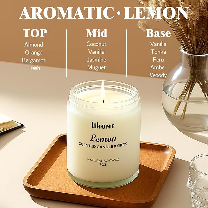 Lihome Candles Gifts for Women - Scented Candles, Natural Soy Wax Candles for Home Scented Perfect for Christmas, Birthday, Mother's Day, Lemon Candle