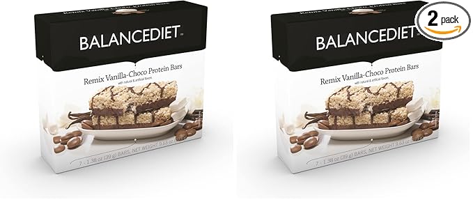 BalanceDiet™ | Protein Bar | 15g of Protein | Low Carb | 7 Bar Box (Remix Vanilla Chocolate) (Pack of 2)