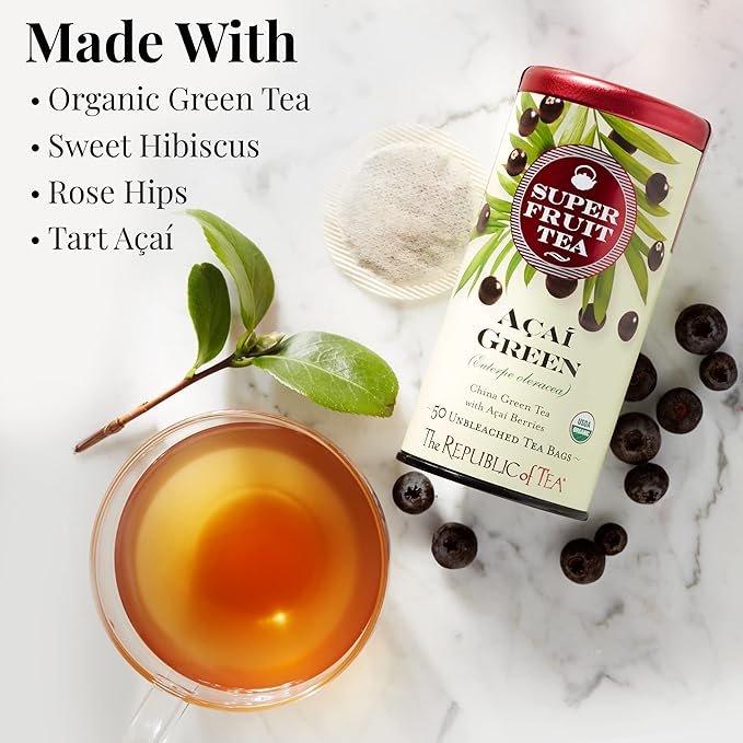 The Republic of Tea Organic Acai Green Superfruit Tea, 250 Tea Bag Bulk, Premium Acai Berries Organic Green Tea