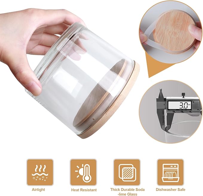 16oz Glass Candle Jars, 6-Pack 3 Wick Candle Jars for Making Candles, Empty Thick Glass Wide-Mouth Jars with Bamboo Lids & Wick Kits, Candle Containers Bulk - Clear