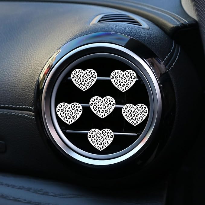6 Pcs Heart Air Vent Clips, Cute Heart Car Air Fresheners Vents Clips Funny Cars Diffuser Vent Clips Cars Interior Decor Charm Cute Car Accessories,Decoration for Women Automotive (White Leopard)