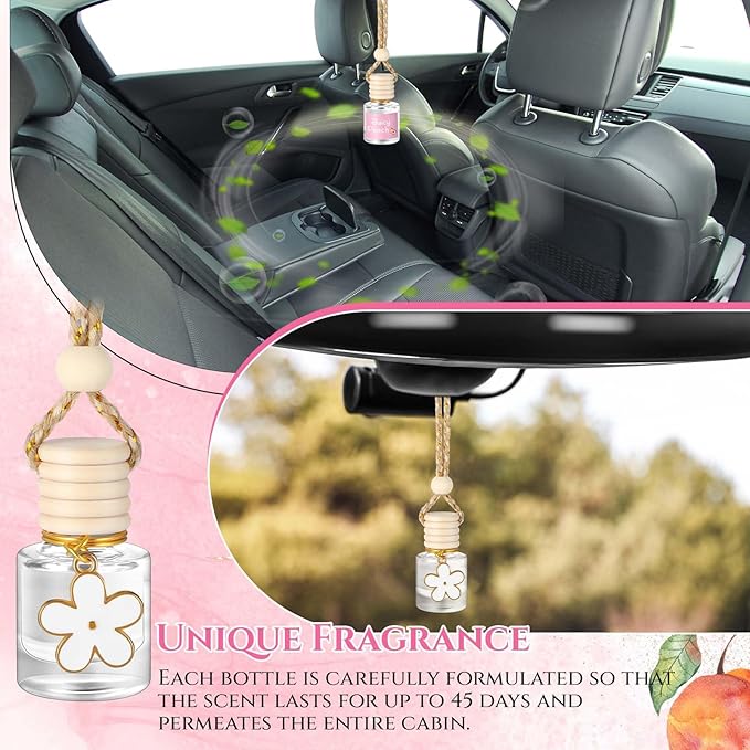 2 Sets Hanging Car Air Freshener and Essential Oil Diffuser, Car Air Freshener Daisy Essential Oil Diffuser Long Lasting Automobile Aromatherapy(White,Juicy Peach)
