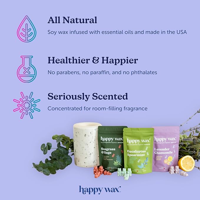 Happy Wax Vacation Mix Premium Scented Natural, Non Toxic Soy Wax Melts – 6 Total Oz. of Scented Wax Melts. Includes: Watermelon Mojito, Poolside and Bronzed Coconut