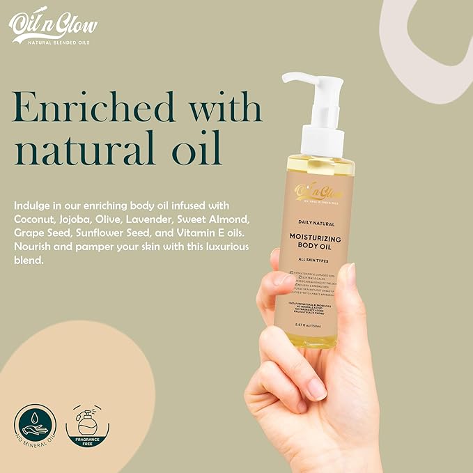 USDA Certified 100% Organic Pure Natural Hydrating Body Oil After Shower With Coconut, Jojoba, Olive & Almond Non-Greasy Moisturizing Oil For Women & Men Dry Skin 5.07 fl oz/150ml - Unscented
