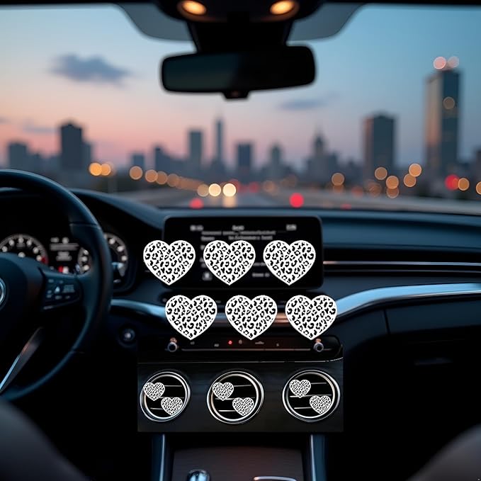 6 Pcs Heart Air Vent Clips, Cute Heart Car Air Fresheners Vents Clips Funny Cars Diffuser Vent Clips Cars Interior Decor Charm Cute Car Accessories,Decoration for Women Automotive (White Leopard)