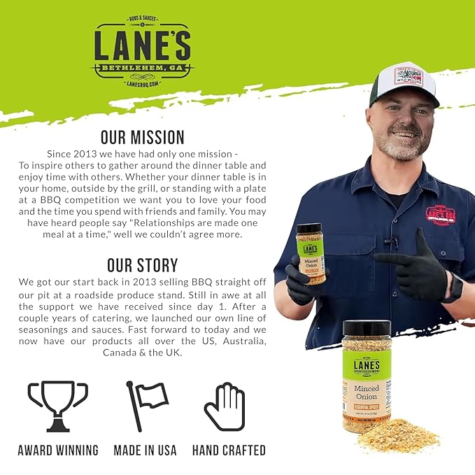 Lane's Minced Onion Flakes, All-Natural Dried Onion Flakes for Cooking Goes Well With Meats, Vegetables, Salads, and Stir-Fries, Made in USA, 8 Oz