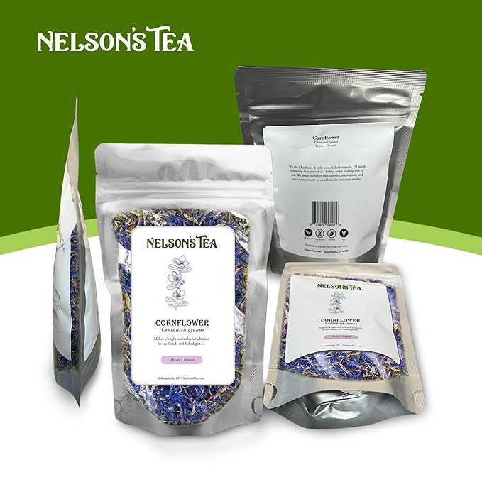 Nelson's Tea Cornflower Petals - Dried Blue Cornflower (Centaurea Cyanus) for Tea Blends, Latte, Smoothie, & Bath Salts (4 oz)
