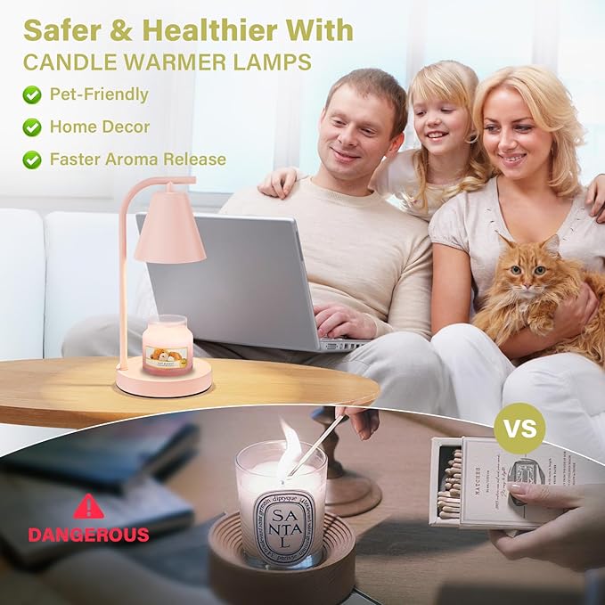 Pink Candle Warmer, Candle Warmer Lamp with Timer,Electric Candle Lamp Warmer for Scented Wax with 2 Bulbs,House Warming Gifts New Home&Gifts for Women, Candle Lamp for Jar Candles