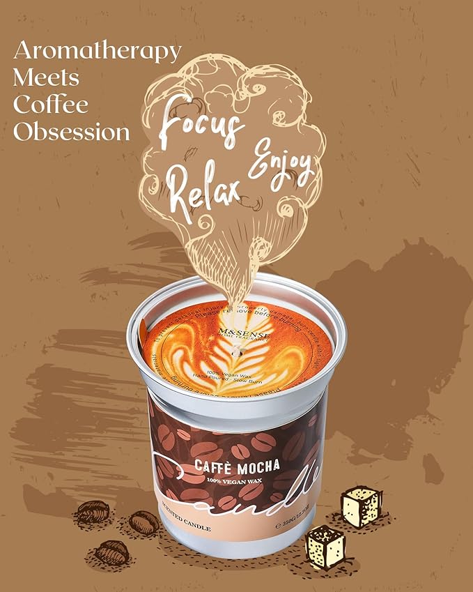 M&SENSE Coffee Candles Caramel Macchiato Scented, Soy Based Wax 7oz 42 Hours Non Toxic Clean Burn, Highly Scented Relaxing Candle for Home, Holiday Aromatherapy Gifts for Coffee Lovers