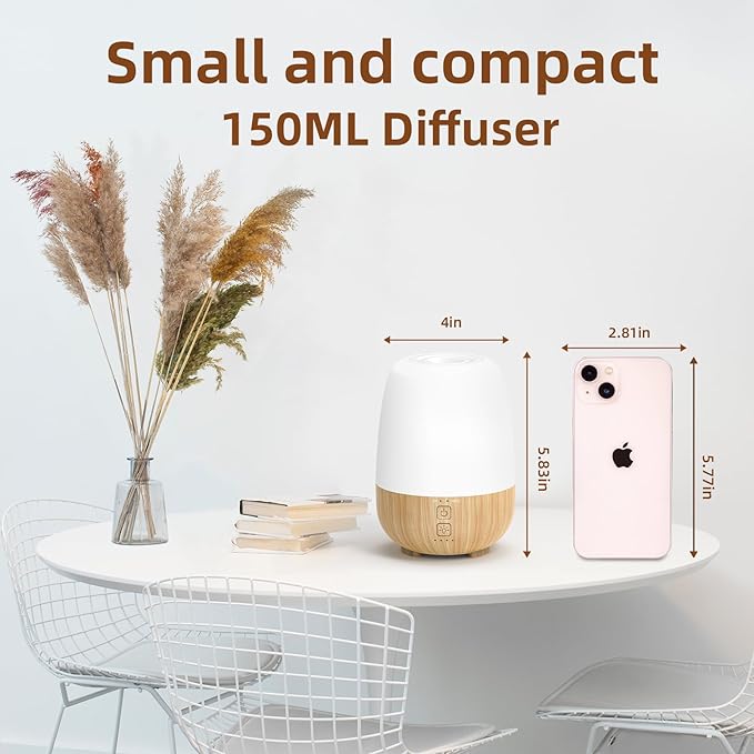 150ML Cordless Essential Oil Diffuser, Built-in 6000mAH Rechargeable Battery, 7-Hour Runtime, 7 LED Color Changing Lights, Portable Aromatherapy Diffuser for Home,Office,Outdoor