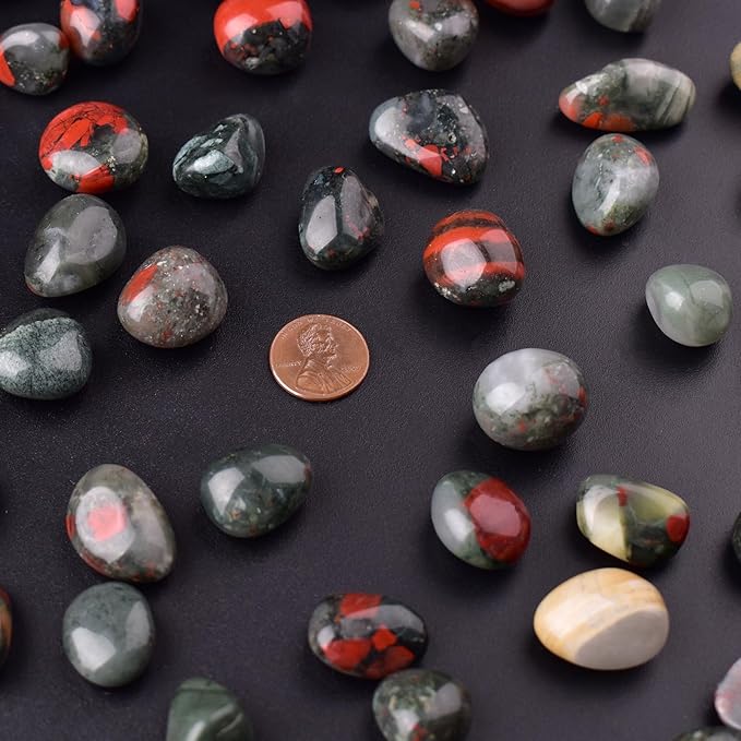 South African Blood Jasper Healing Crystal Stone Set - 24 Pieces, 0.6" Natural & Polished Stones for Healing, Meditation, Reiki, Chakra, Crafting & Decoration